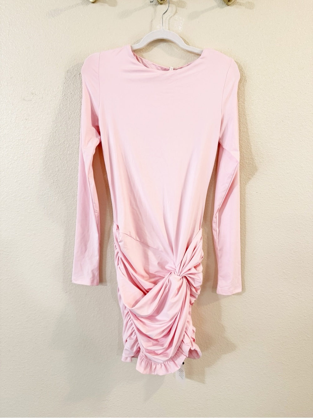 More To Come Josie Asymmetric Stretchy Mini Dress in Baby Pink size medium - Picture 5 of 9